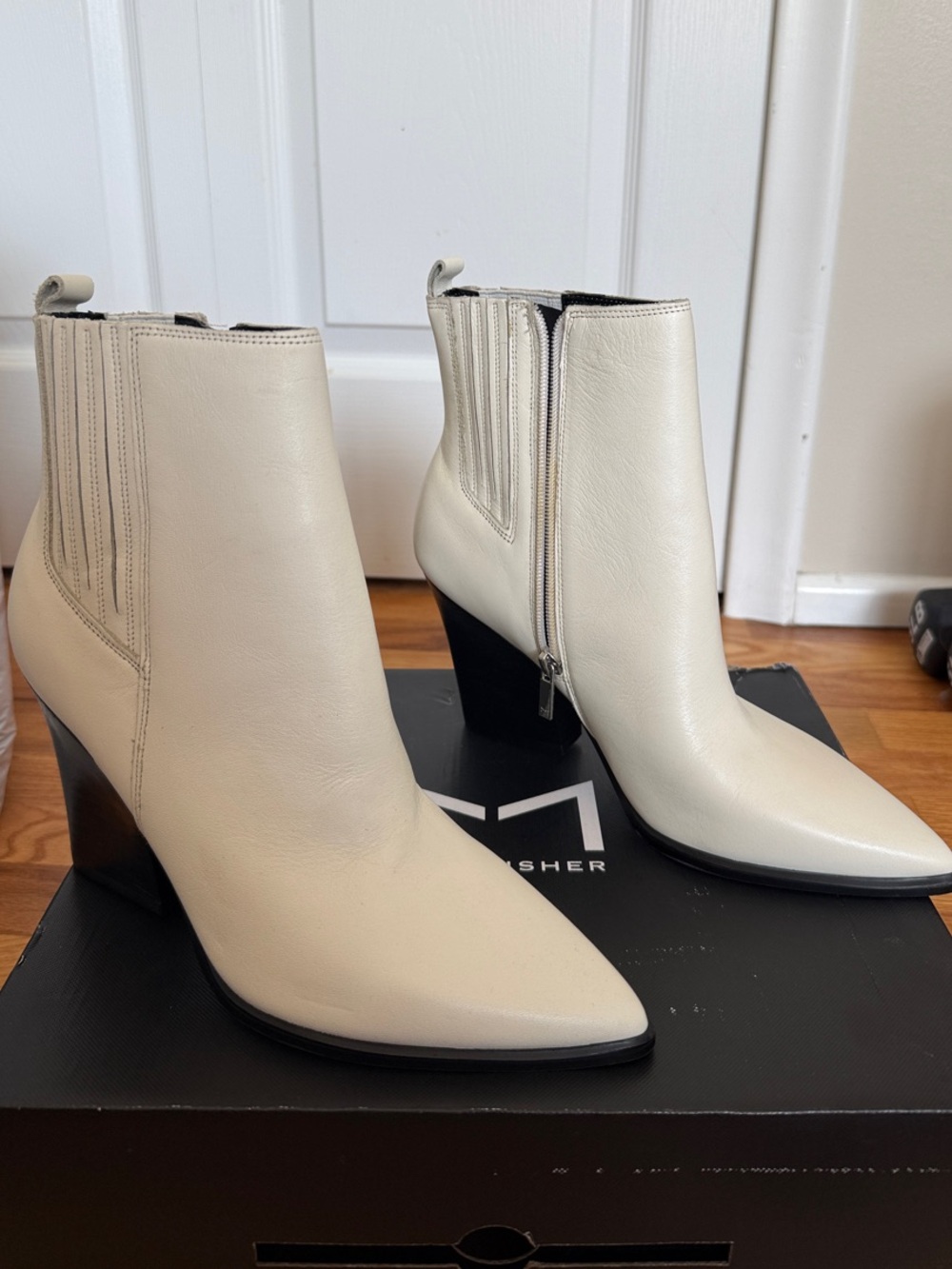 Marc Fisher Cream Pointed Toe Leather Ankle Boots